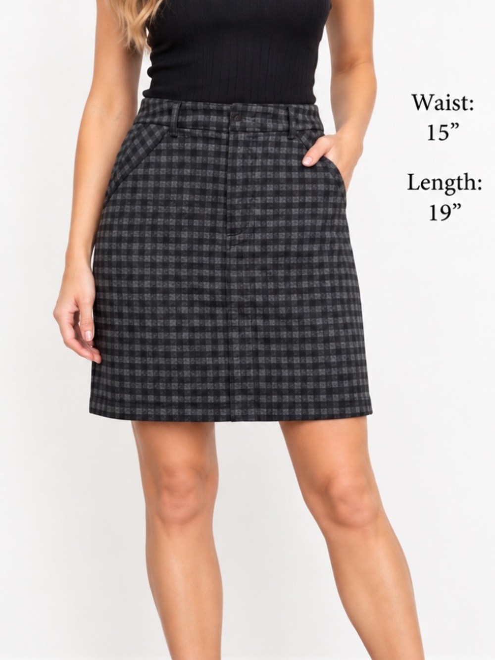 Kut from the Kloth Black & Gray Plaid Pencil Mini Skirt